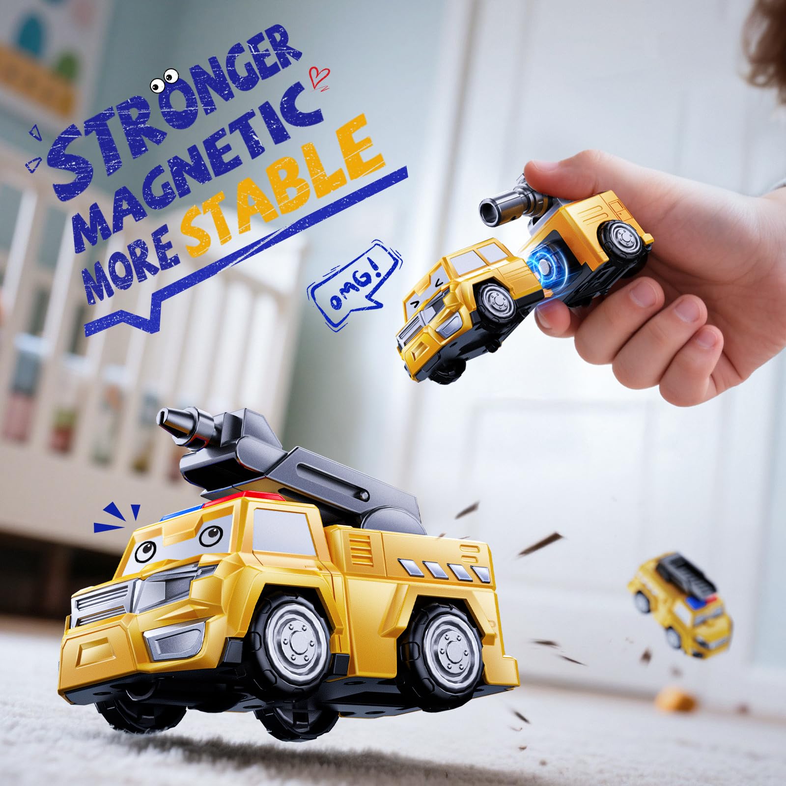 Robot de construcción magnética 5 en 1, regalos para niños de 3, 4, 5, 6 años, fácil de ensamblar, camiones transformadores para niños, ideales para regalo de cumpleaños para niños de 3, 4 6