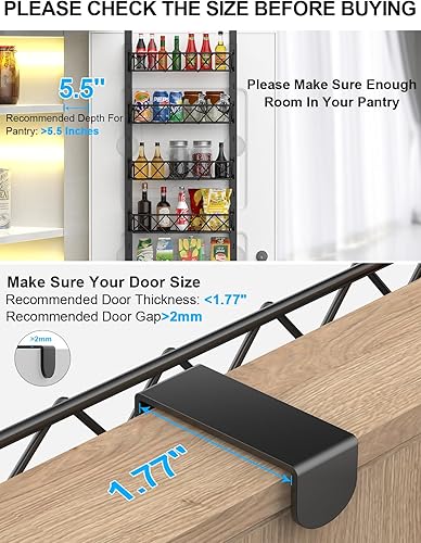 Miniatura 3 de Organizador de despensa sobre la puerta, organizador de puerta de despensa de 8 niveles con cesta ajustable, estante de metal para especias para