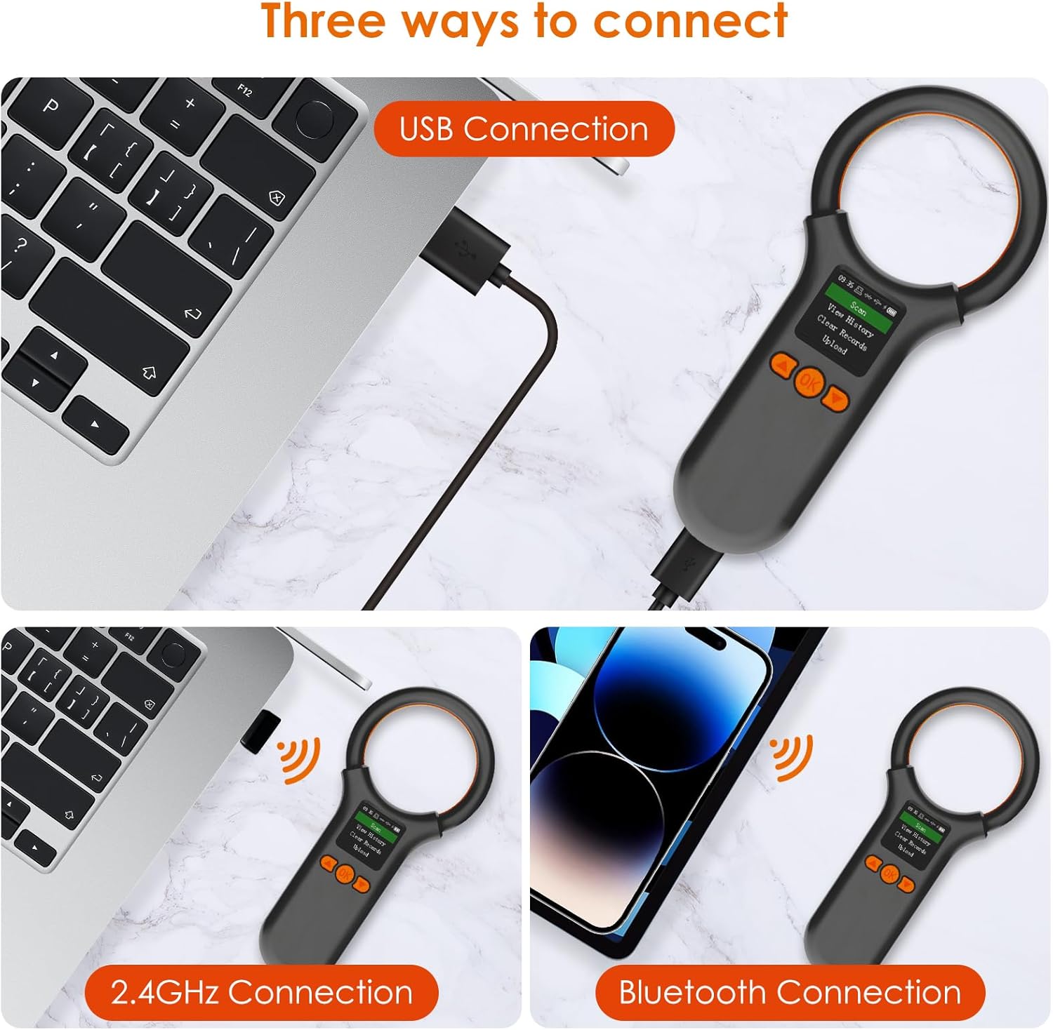 Pet Microchip Scanner Bluetooth, Animal Microchip Tag Reader Scanner, Three Ways to Connect,Upgrade TFT Large Screen, Store 500 Labels, Support to View History, Delete Records