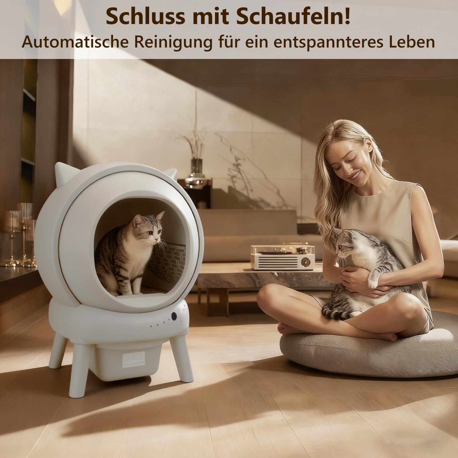 Katzenklo Selbstreinigend,73L Selbstreinigende katzentoilette mit App,Sicherheitssensoren(Anti-Pinch),Geruchsschutz,Gesundheitsmonitoring,Automatisches Katzenklo für Mehrere Katzen(Katzenstreumatte)