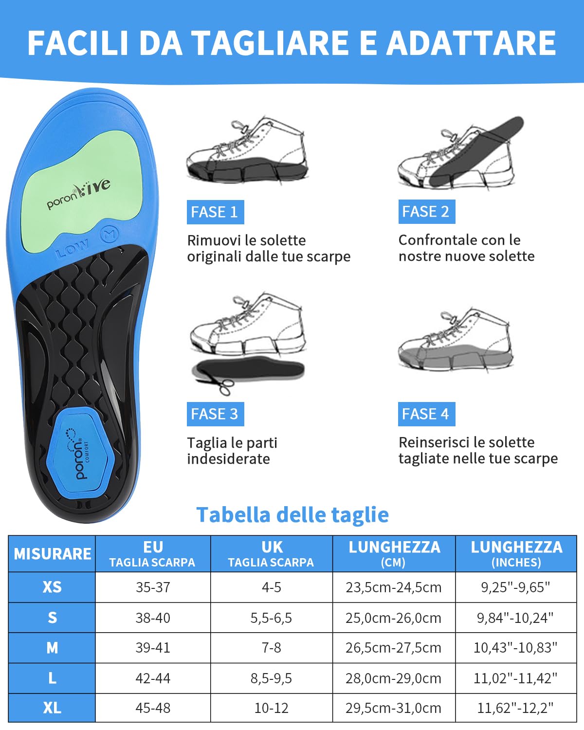 Solette Ortopediche per Piedi Piatti Lievi e Pronazione - Supporto Arco Plantare per Ginocchia Valghe, Alluce Valgo, Inversione e Dolore Avampiede - 1 Paio (Uomo e Donna)