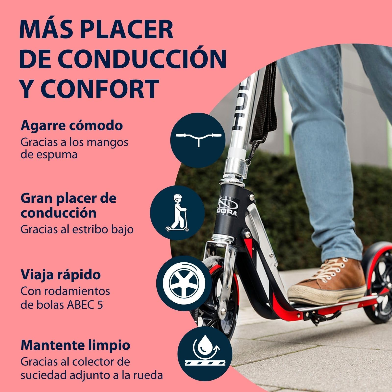 HUDORA BigWheel Scooter 205 Scooter Robusto de Aluminio Regulable en Altura y Plegable para Niños y Adultos hasta 100 kg