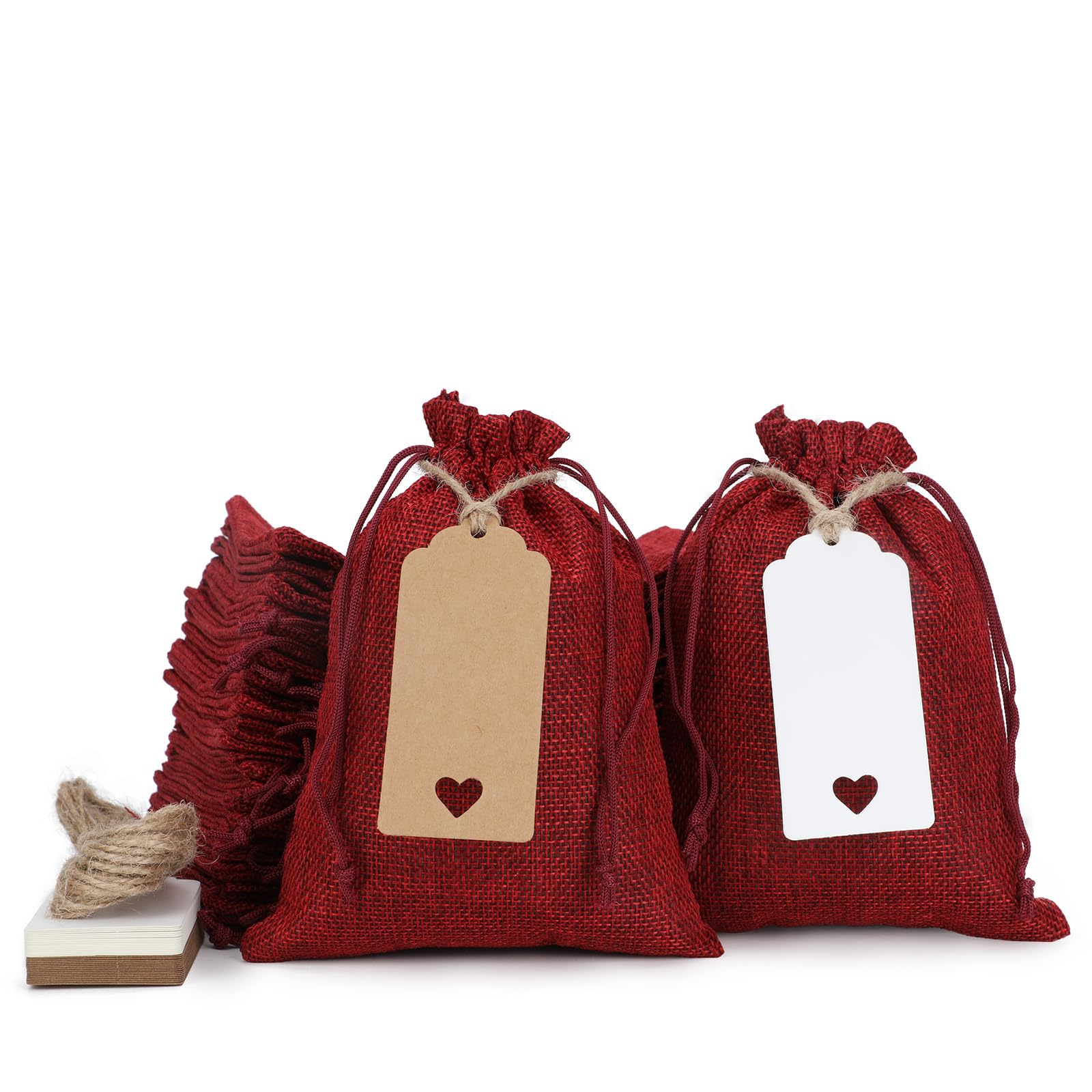 Tapleap Red Burlap Gift Bags with Drawstring - 30Pcs 5x7 Sacks for Wrapping Halloween Favors, DIY Craft, Candles, Souvenirs, For Small Business