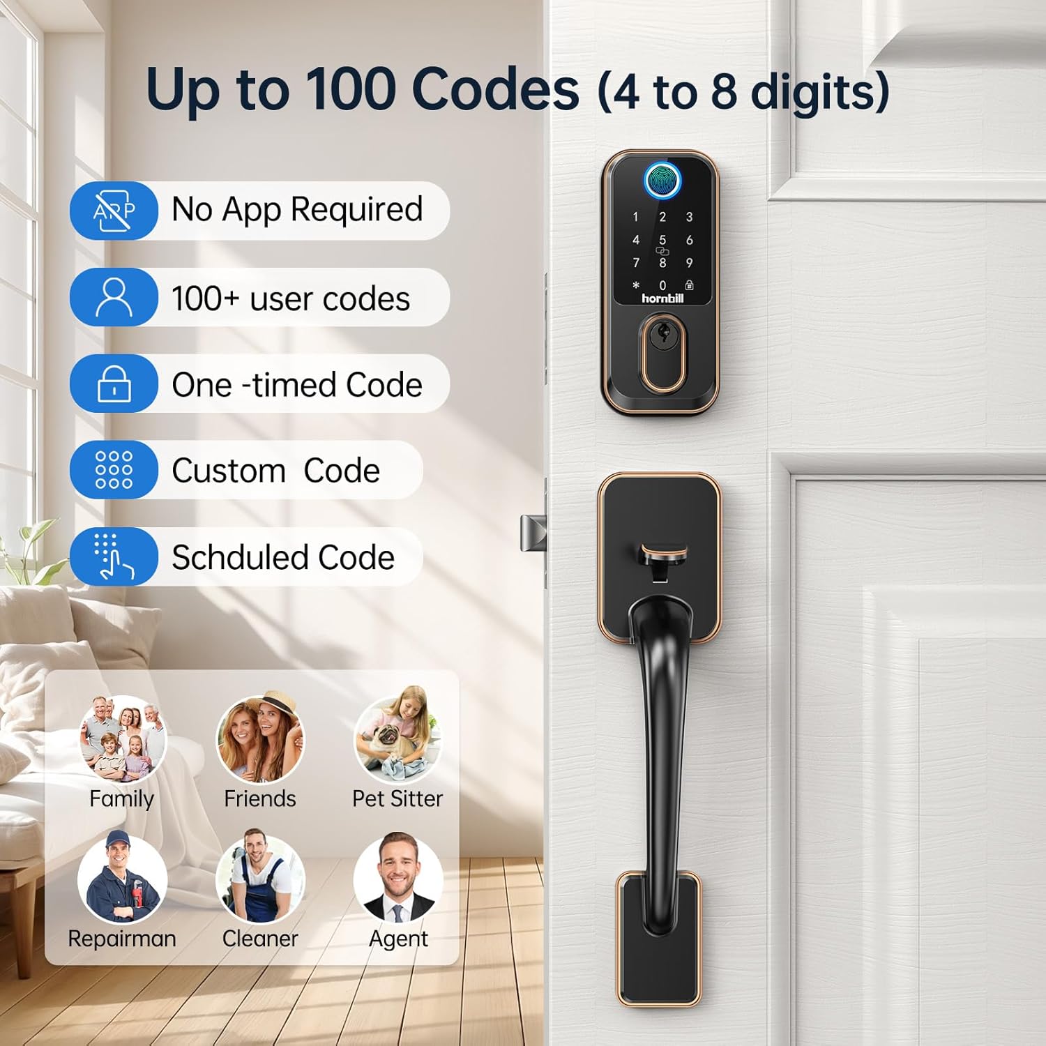 WiFi Smart Locks for Front Door: Hornbill Keyless Entry Door Lock with Handle, Fingerprint Keypad Deadbolt Front Door Lock Set, Electronic Biometric Digital Lock, App Remote Control, Oil Rubbed Bronze