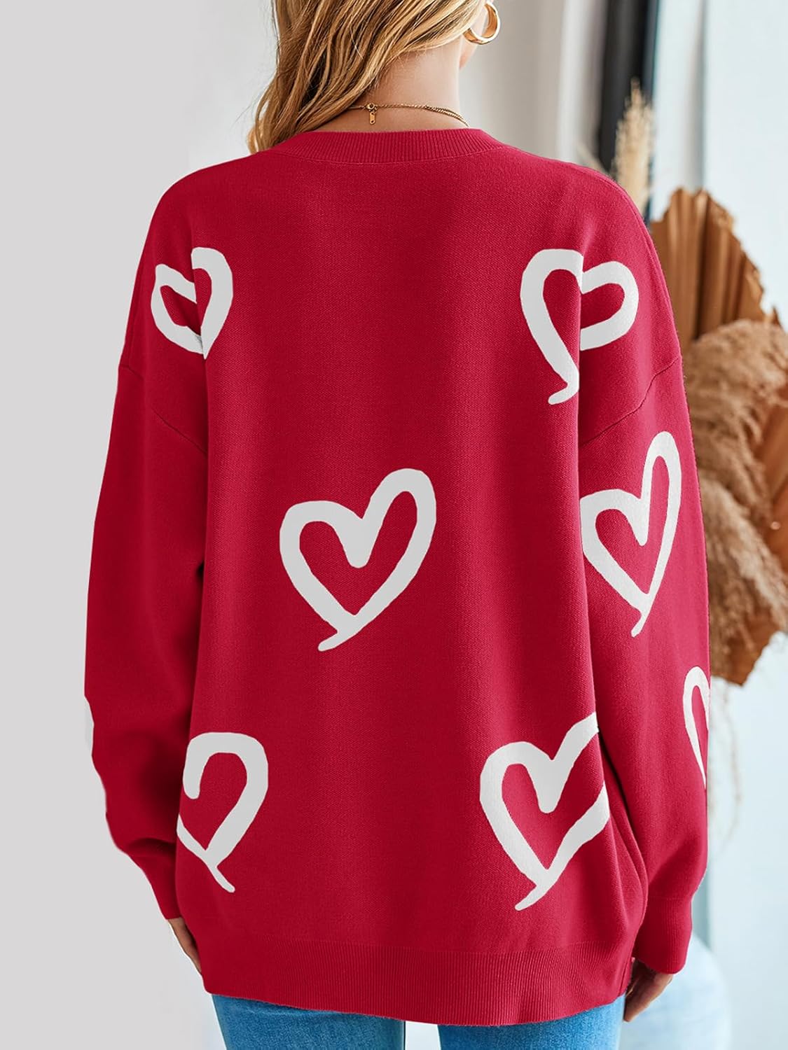 Saodimallsu Womens Oversized Heart Sweater Crew Neck Long Sleeve Knit Cute Valentines Pullover Sweaters - Image 6