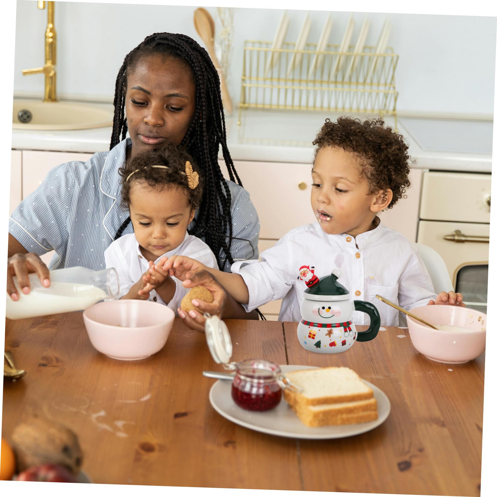 Taza De Muñeco Navidad Linda Taza De Invierno De Porcelana Con Tapa y Cuchara De Leche De Cerámica Rellenos Para Cestas Navideñas