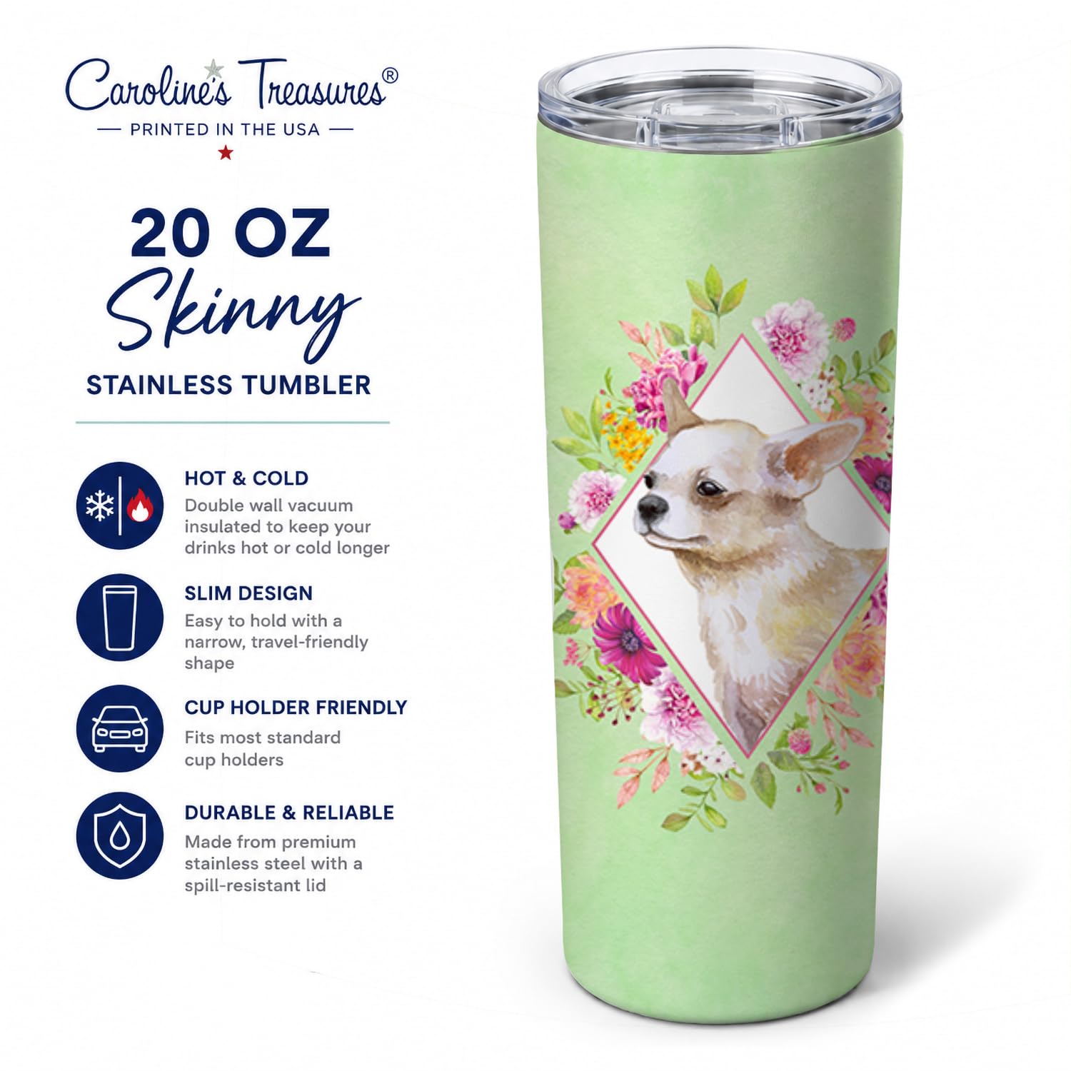 Caroline's Treasures CK4289TBL20 Chihuahua #2 Trinkglas, doppelwandig, Edelstahl, 570 ml, isoliert, mehrfarbig