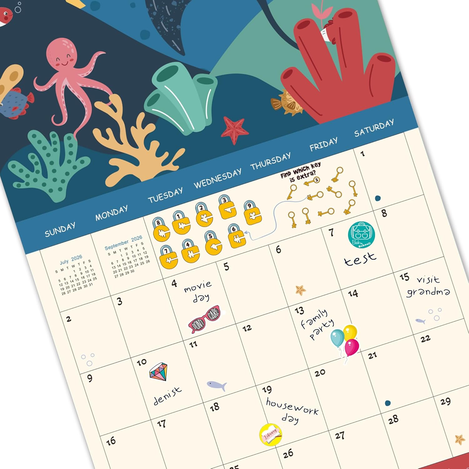 2026 Kids Calendar - Fantastic Amazing Marvelous Activity Wall Calendar for Kids, Jan. 2026 - Dec. 2026, Toddler Calendars for Home/Classroom, 12 Different Theme Games, Stickers and Storage Pocket - Image 7