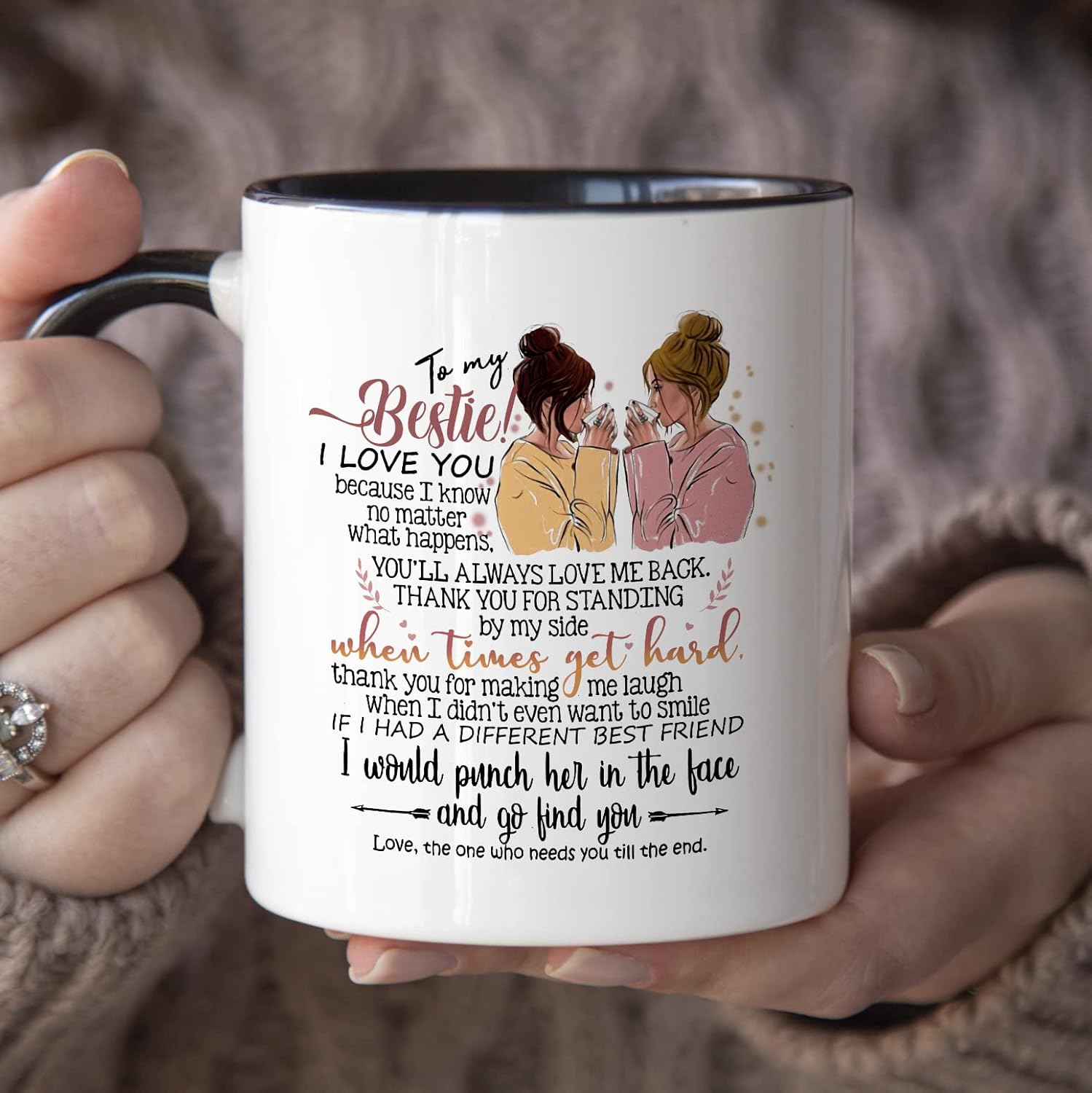 YouNique Designs Best Friend Mug - Sentimental Friendship Gifts for Women Friends, 11 Oz, Birthday Cup for Women Friendship, Bestie Gifts for Women, BFF Gifts For Women (Black Handle) - Image 3