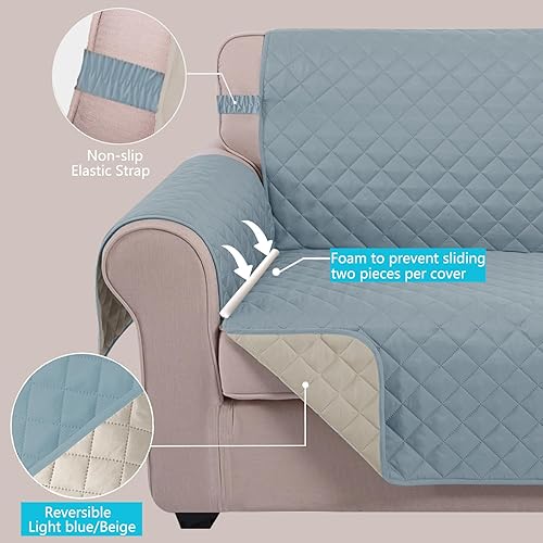 Miniatura 3 de U-NICE HOME Funda para sofá de 3 plazas, reversible, con correas elásticas, resistente al agua, para proteger muebles contra mascotas o perros