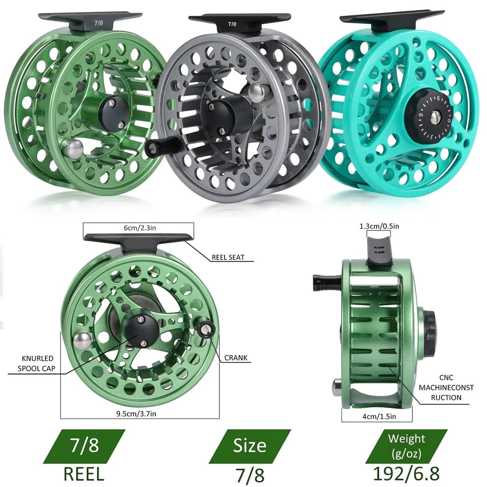 Kołowrotek muchowy, Kołowrotek do połowu muchowego 5/6 7/8 szpula ze stopu aluminium 11 kg maks. hamulec wielokolorowy