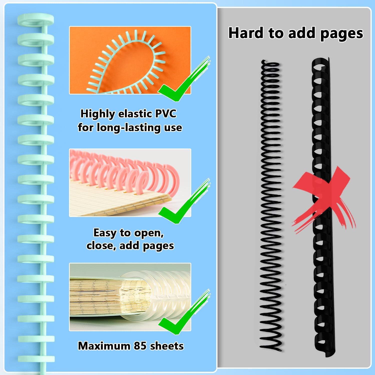 Binding Machine for Planner with Binding Spines(20 pcs) : Worklion 10 Hole Punch and Binder Rings Easy to add/Remove/Change Sheets