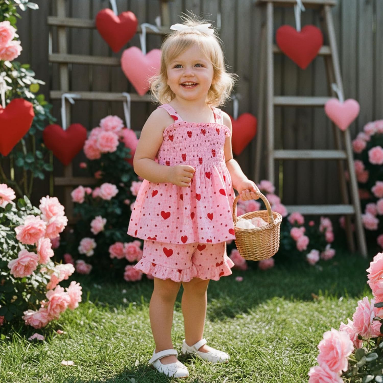 Toddler Baby Girl Valentines Day Outfit Heart Sleeveless Tank Camisole Top and Ruffle Shorts 6 12 18 24M 2T 3T 4T - Image 2