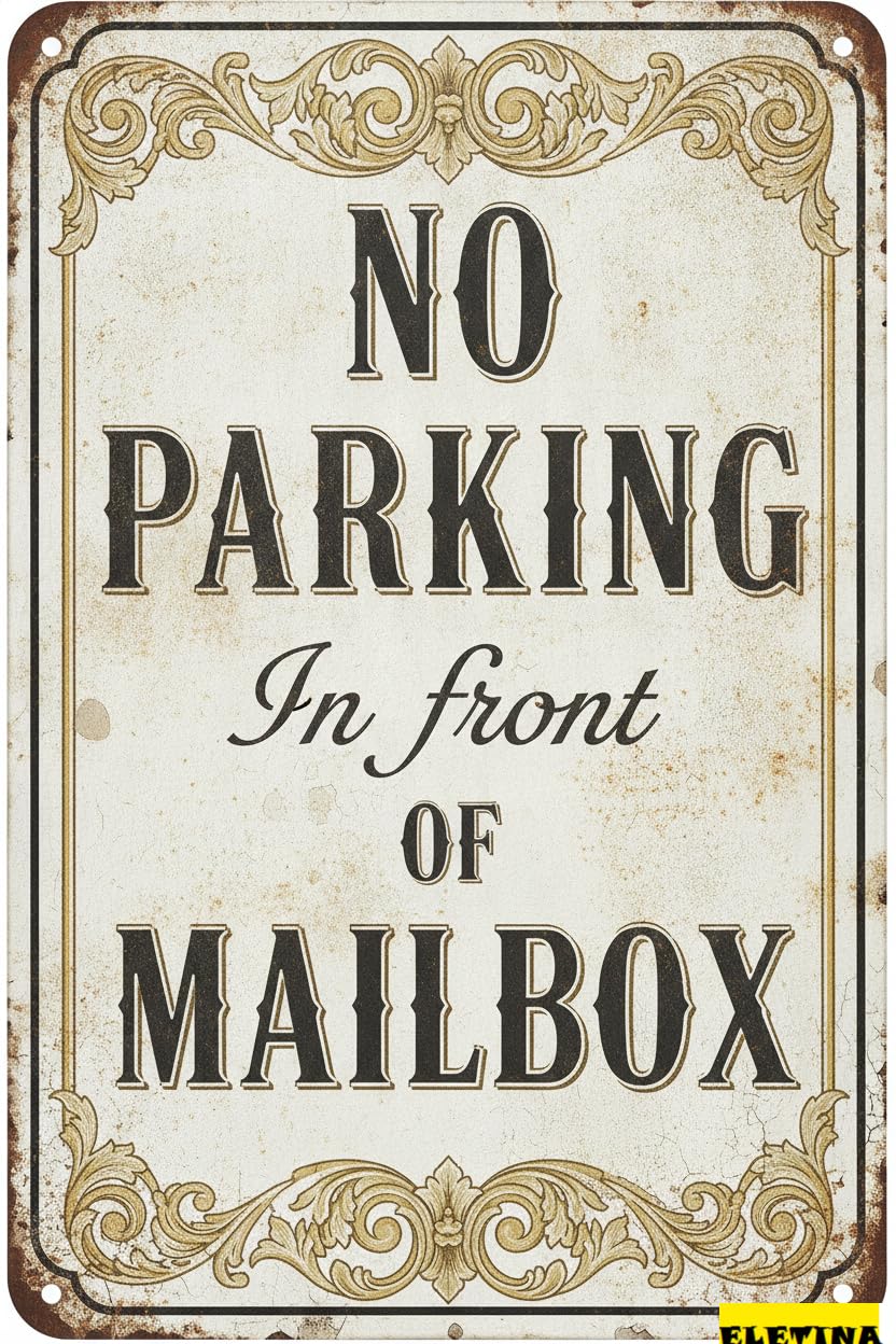 Tin Sign for Man Cave No Parking In Front Of Mailbox, 8x12 Aluminum Do Not Park Here Do Not Block Mailbox Private Property Decorative