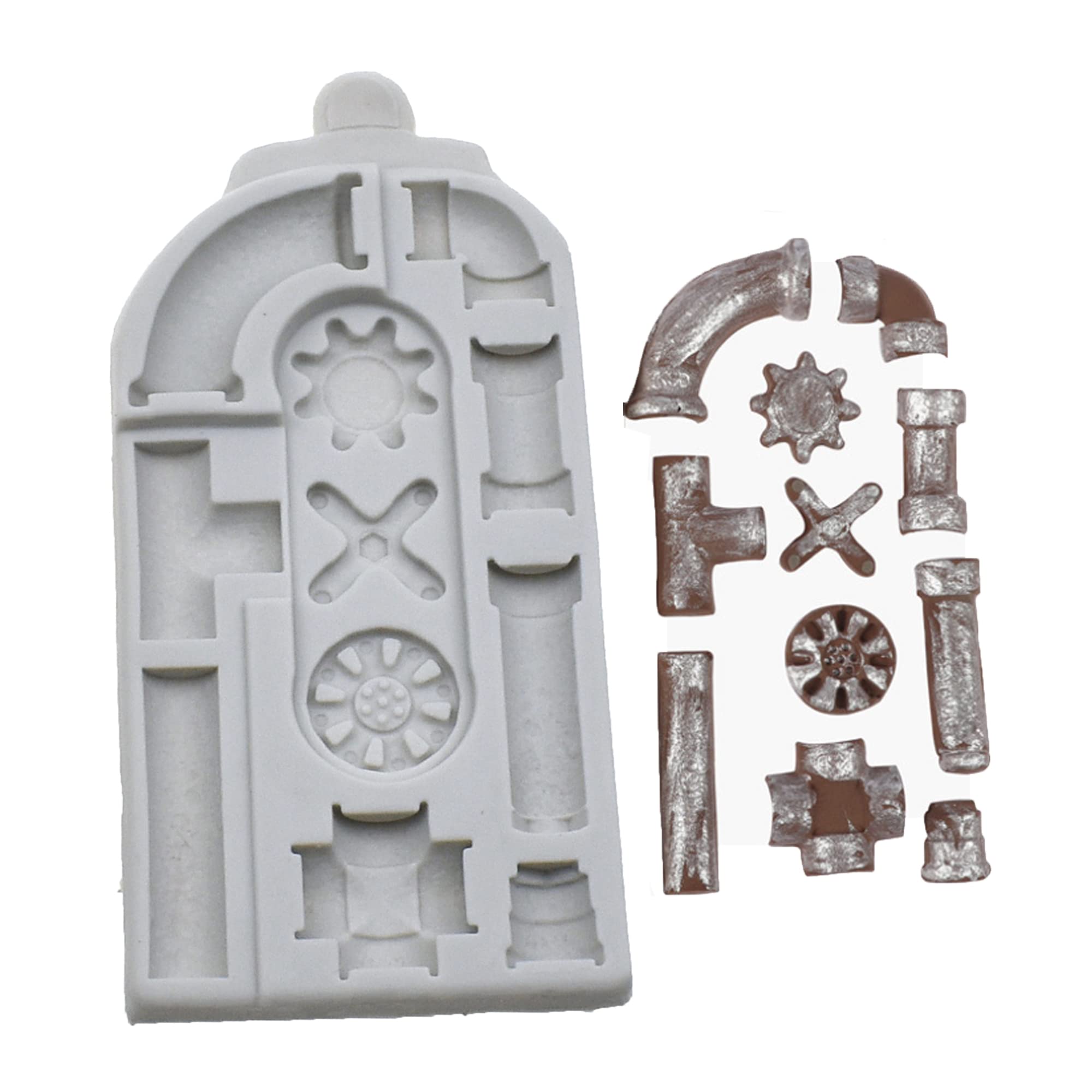 Reland Sun Dinosaur shield water pipe clock sword Gears Moulds Cake Decoration, Chocolate Candy Sugarcraft (water pipe)