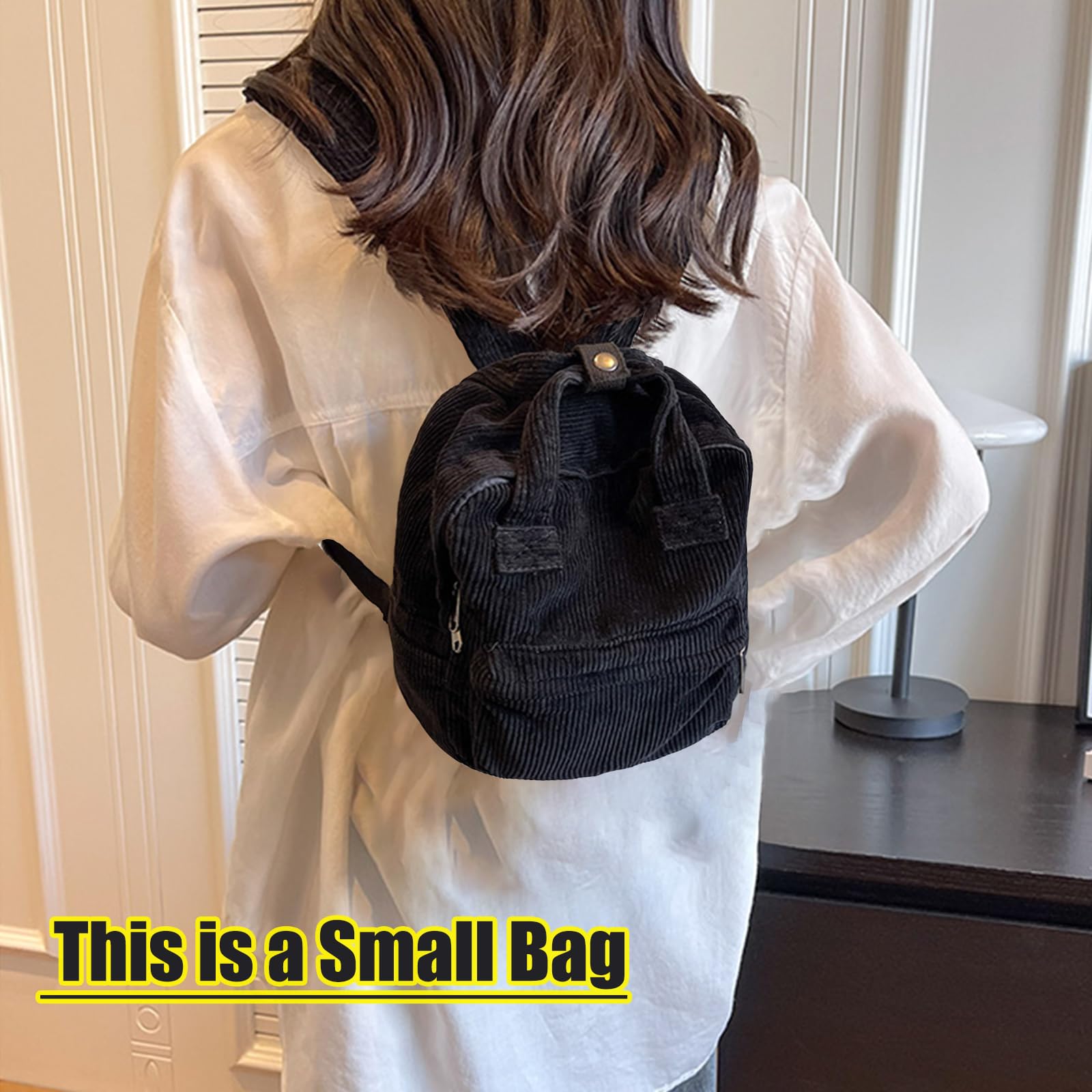 Klein Rucksack Damen Canvas/Cord Cityrucksack Rucksäcke Daypacks,Rucksackhandtaschen Kinderrucksäcke für Schule Travel Arbeit Damen Mädchen Teenager Unisex small size