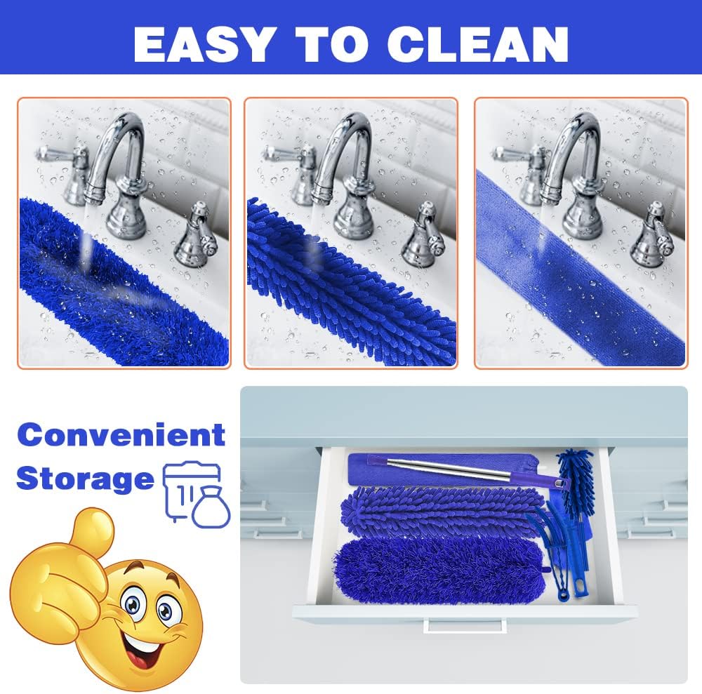 Buysenton Microfiber Duster, 8PCS Feather Duster with 100 Inch Telescoping Extension Pole, Reusable Bendable Dusters, Washable Lightweight Dusters for Ceilings Fans(2023 UAGRED)