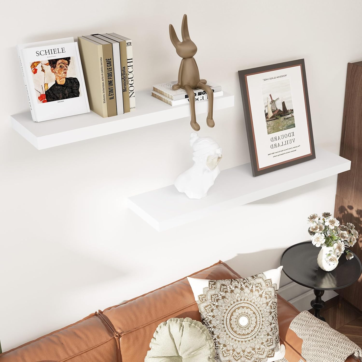 WELLAND 12" Deep White Floating Shelves, Floating Shelf Wall Shelf Display Floating Shelf, 35.43" L x 11.81" D x 2" T, Deeper Than Others, White