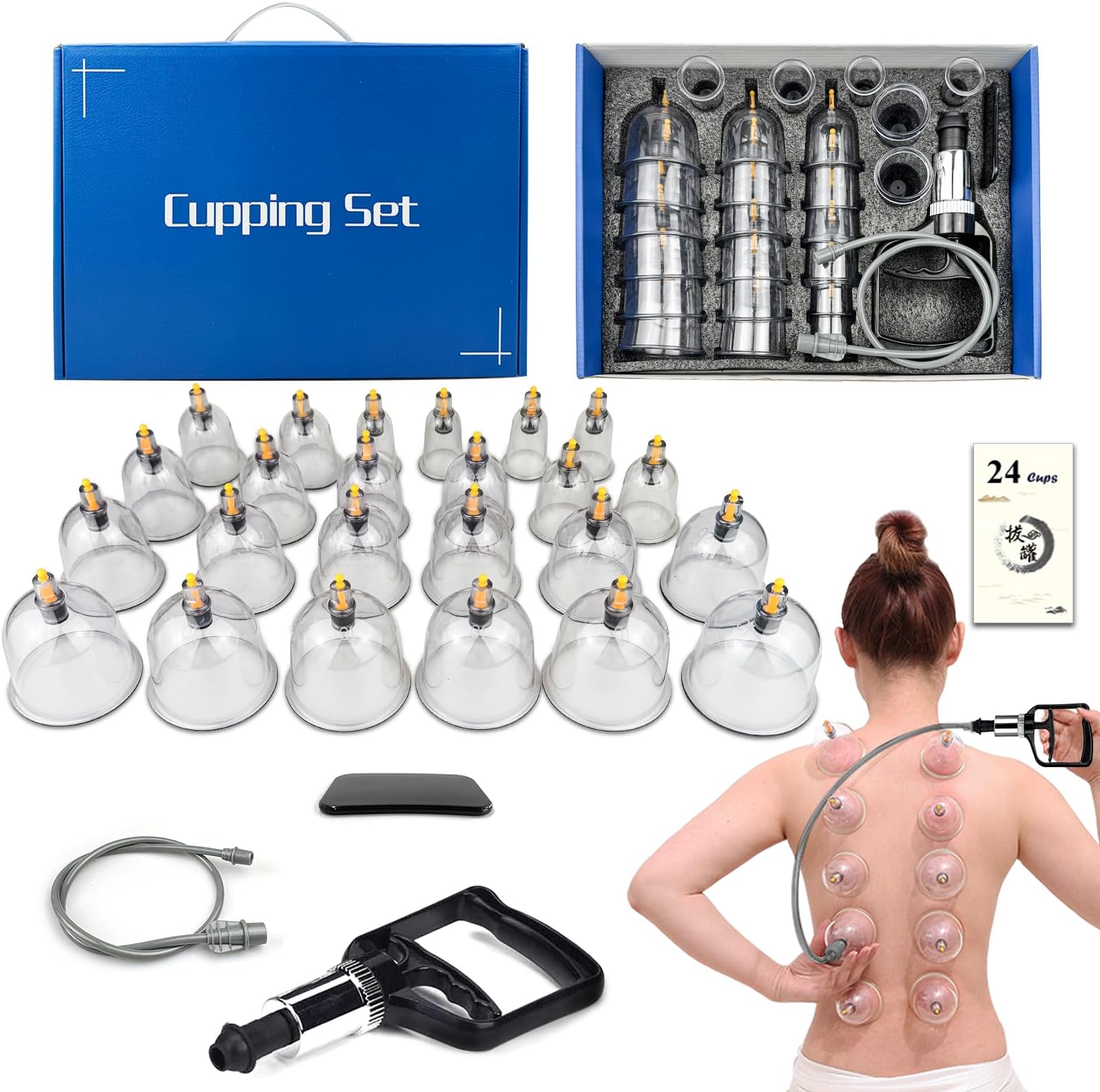DEFUNX Cupping Set, 24 Cups Cupping Kit for Massage Therapy, Cupping Therapy Set with Pump for Back Massage, Pain Relief, Physical Therapy