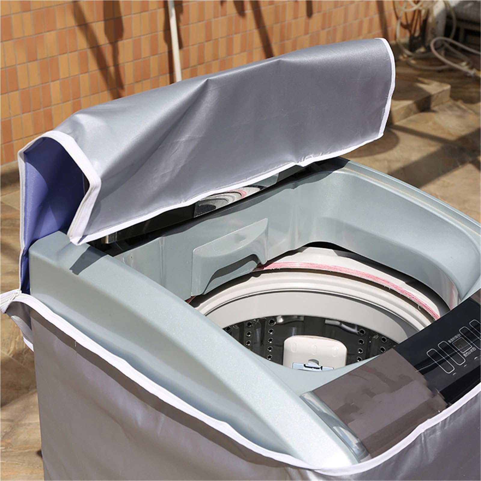 Copertura della Lavatrice Tessuto Spesso for Protezione Solare in Tessuto Impermeabile for Lavatrice e asciugatrice, for Un Uso conveniente, Rivestimento in Argento for bucato(53x55x86cm)