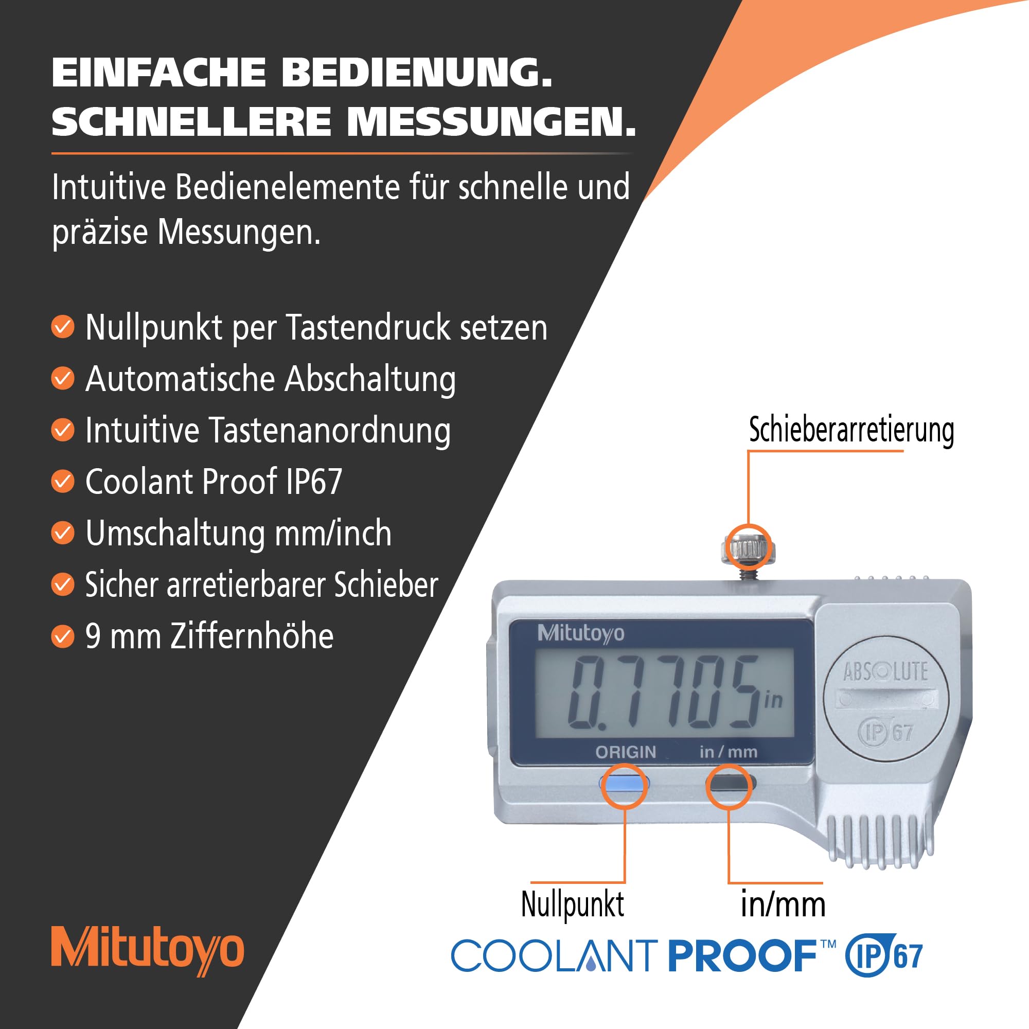 Mitutoyo 500-752-20, Digimatic Schieblehre, 0-15,2 cm, Schutzart IP67, Skalierung 0,00127 cm, ohne SPC
