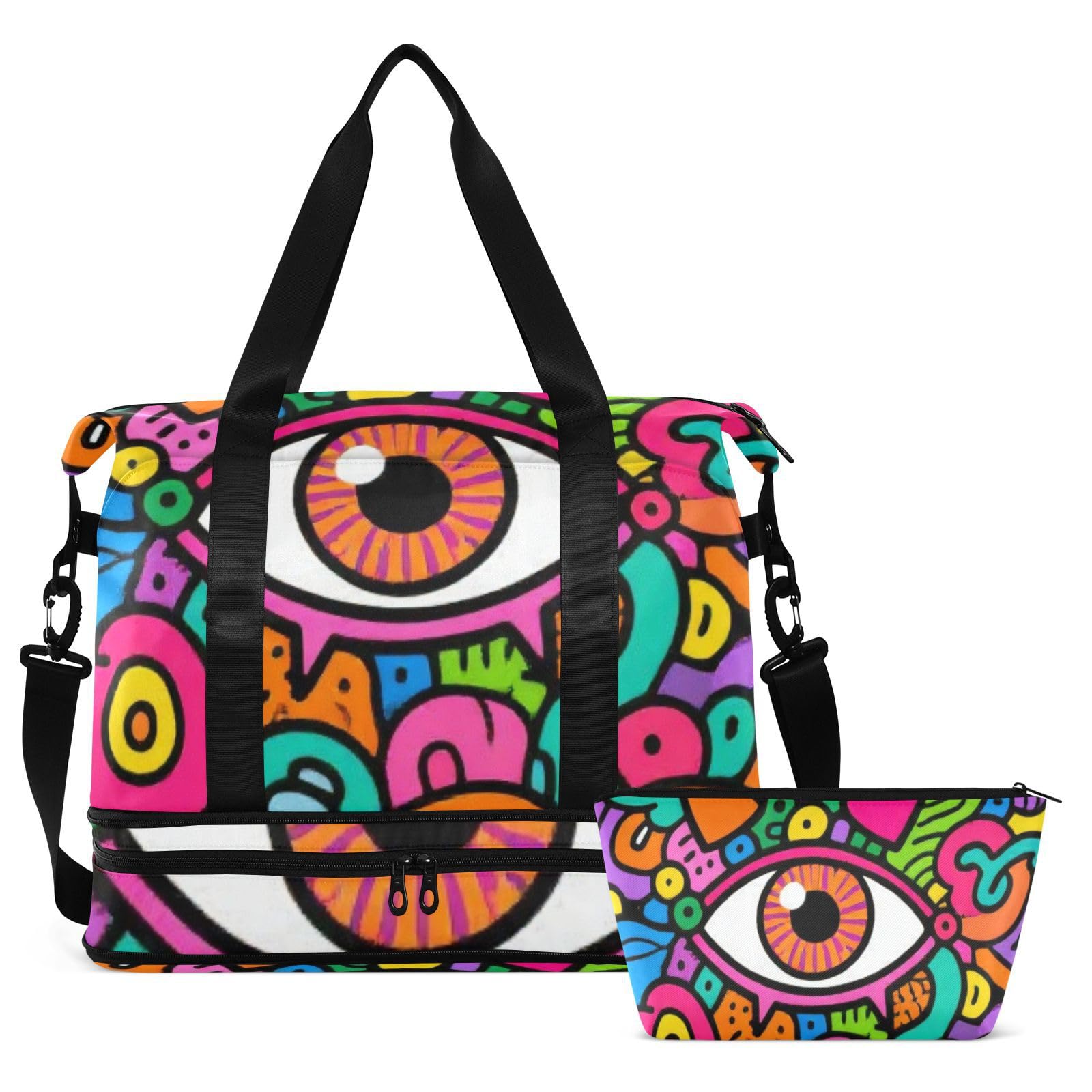 Evil Eyes Doodle kolorowa duża torba podręczna z kieszenią na mokro regulowany pasek na siłownię torby marynarskie do trekkingu wielofunkcyjna dla mężczyzn kobiet