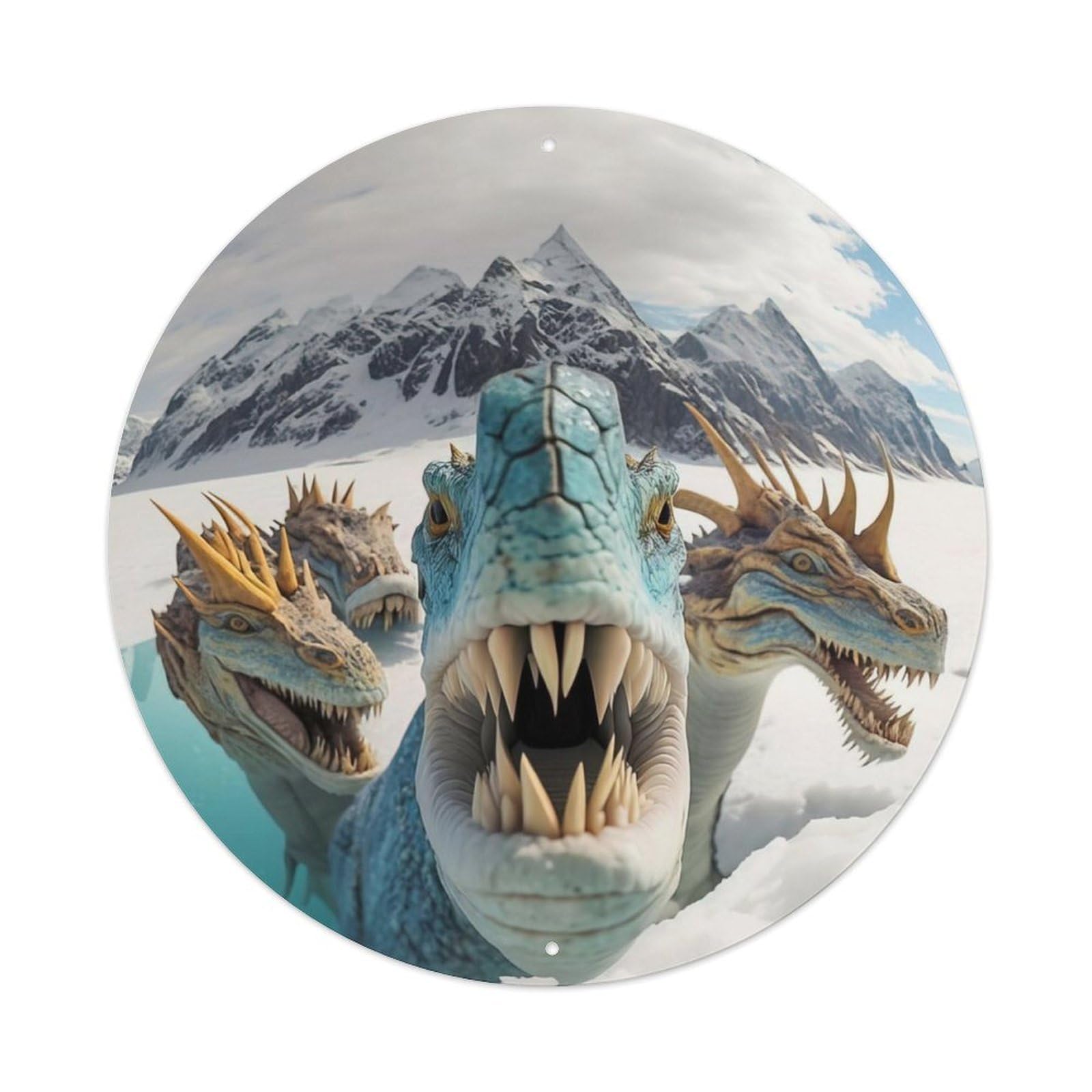 Funny Animal Tyrannosaurus Rex Selfie Vintage Metal Tin Sign Plaque Wall Decor for Cafe, Club, Garden Round Metal Poster 8x8Inch
