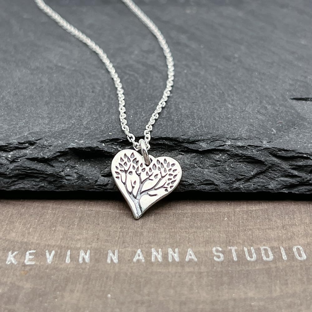 KEVIN N ANNA Sterling Silver 925 Tree of Life Pendant Necklace, 18" (Heart) - Image 2