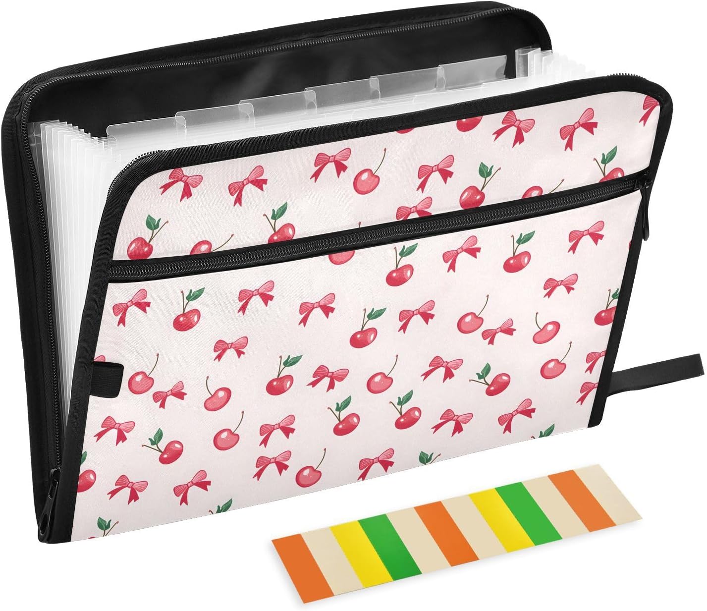 Cherry Bow Fruit Leaf 13 Pocket Expanding File Folder with Labels, Accordion File Folder File Organizer Letter A4 Paper for Office School Student