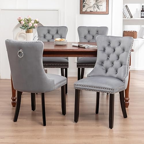 Miniatura 96 de Kiztir Juego de 2 sillas de comedor de terciopelo, sillas de comedor tapizadas con ribete de anillo y respaldo con botón, silla de comedor copetuda