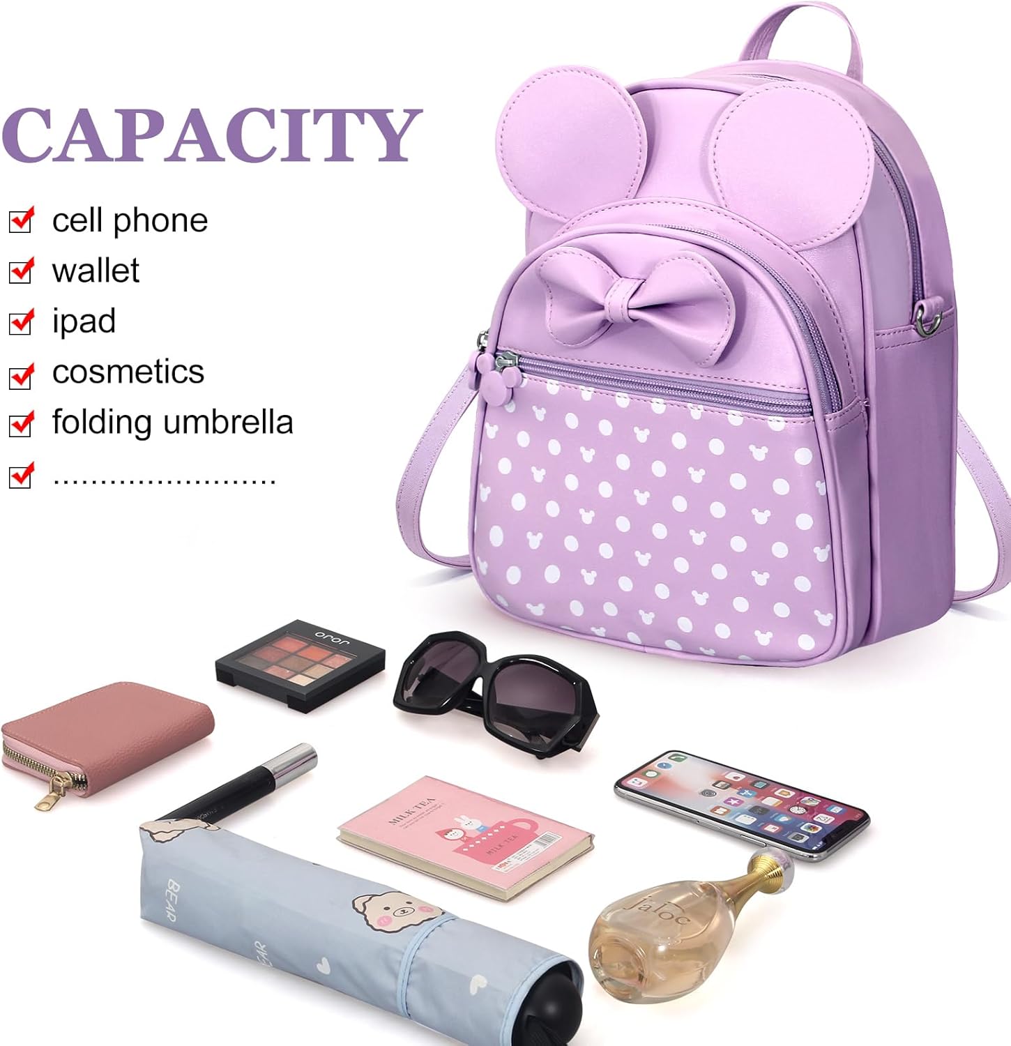 Voikukka Small Cute Backpack for Girls Women Travel Kids Backpack Purse Toddler Little Girls Childrens Daypack Convertible Shoulder Bag Purple Kids Mini Mouse Backpacks - Image 4
