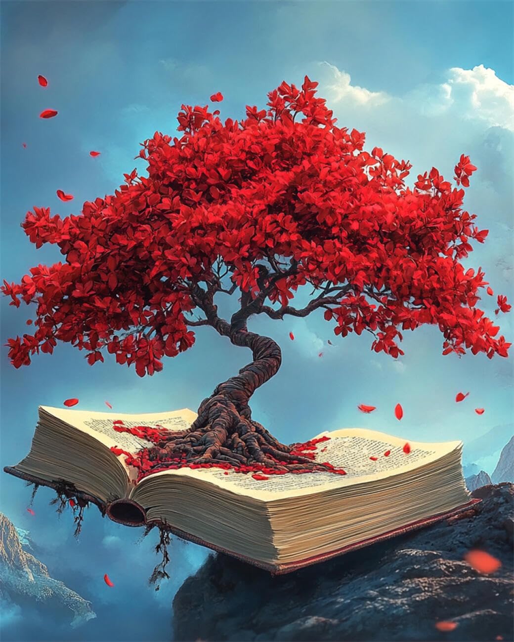 AMBATTERY Landscape Tapestry Kit Red Tree Latch Hook Rug Kit Large Pre-Printed Pattern Canvas Rugs Embroidery Crafts for Adults Handicrafts DIY Carpet 31x63in