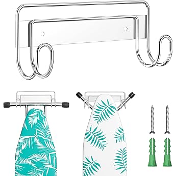 Ironing Board Holder Wall Ironing Board Holder Hanging Ironing Board Wall Mount for Ironing Boards Ironing Board Hanger for Laundry Room Ironing Board Hooks Wall Mounted Silver