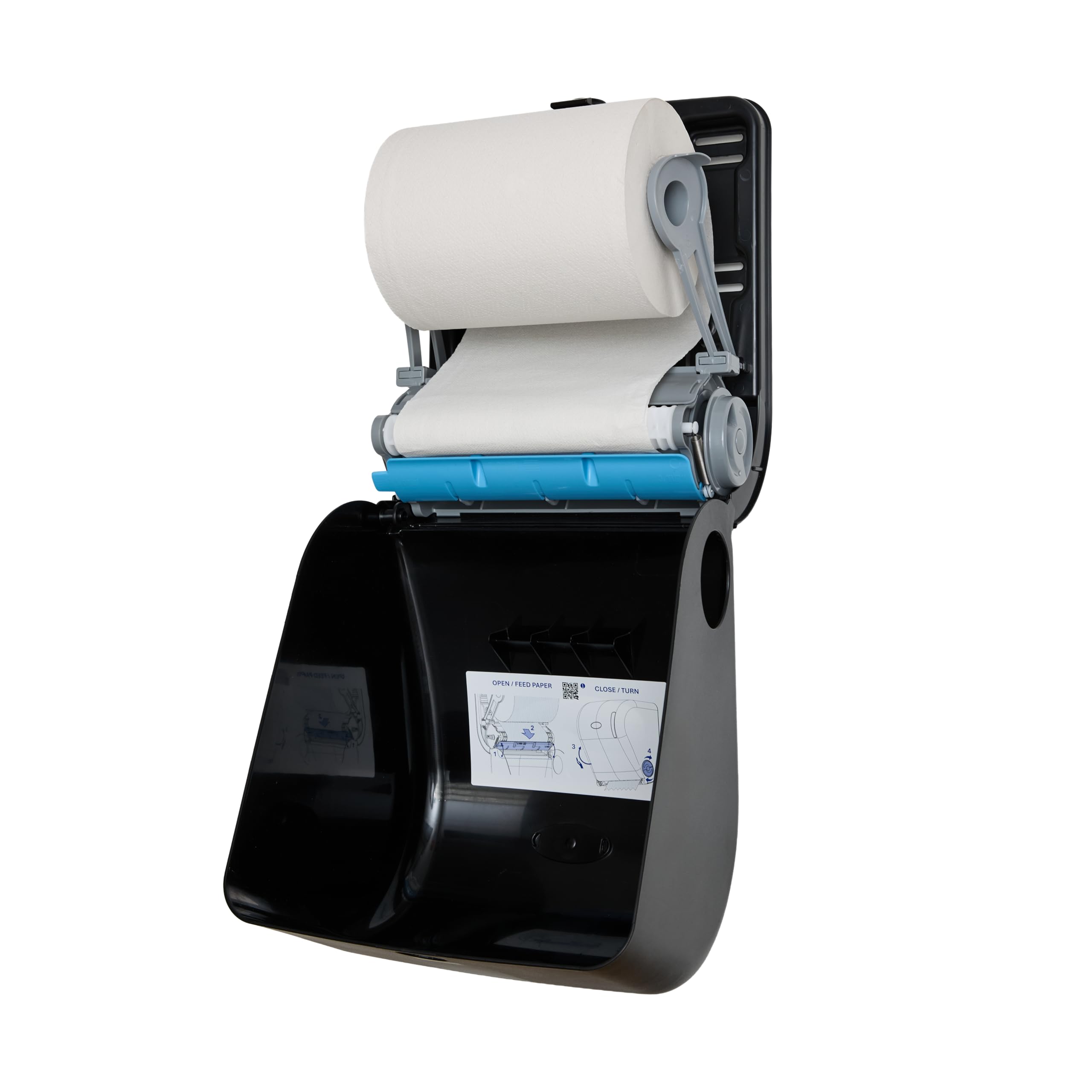 Jofel - Dispenser di carta bobina continua, diametro tra 170-210 mm, servizi pre-tagliati da 20 cm, senza leva, massima igiene e risparmio, realizzato in ABS riciclato nero opaco, AGR54600-MT