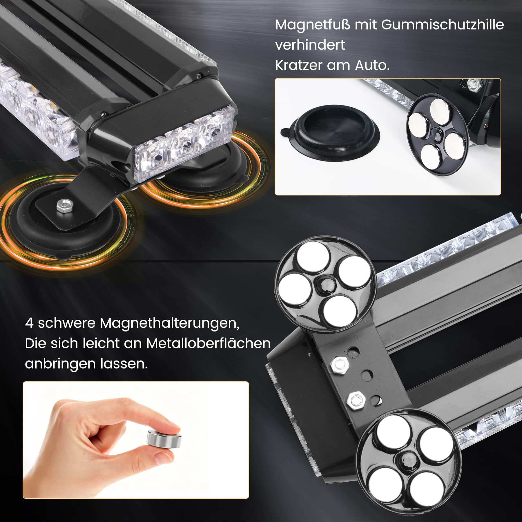 67cm 54 LED Rundumleuchte Blinklicht -7 Modi 12/24V Blitzleuchte Amber Warnleuchte Magnetische Notfallblinklampe Wiederherstellungswarnung gelbes Decke Licht (Gelb)