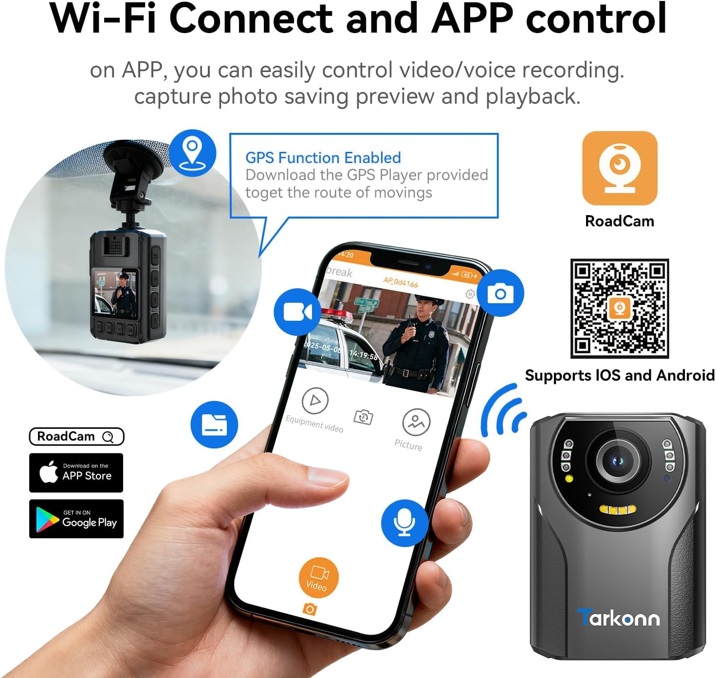 WiFi Body Camera with GPS，1080P HD Video & 48MP Photo, 4000mAh Battery, Night Vision & SOS Alert, 64GB Built-in Storage, Body Worn Camera for Security, Campus Patrol & Delivery