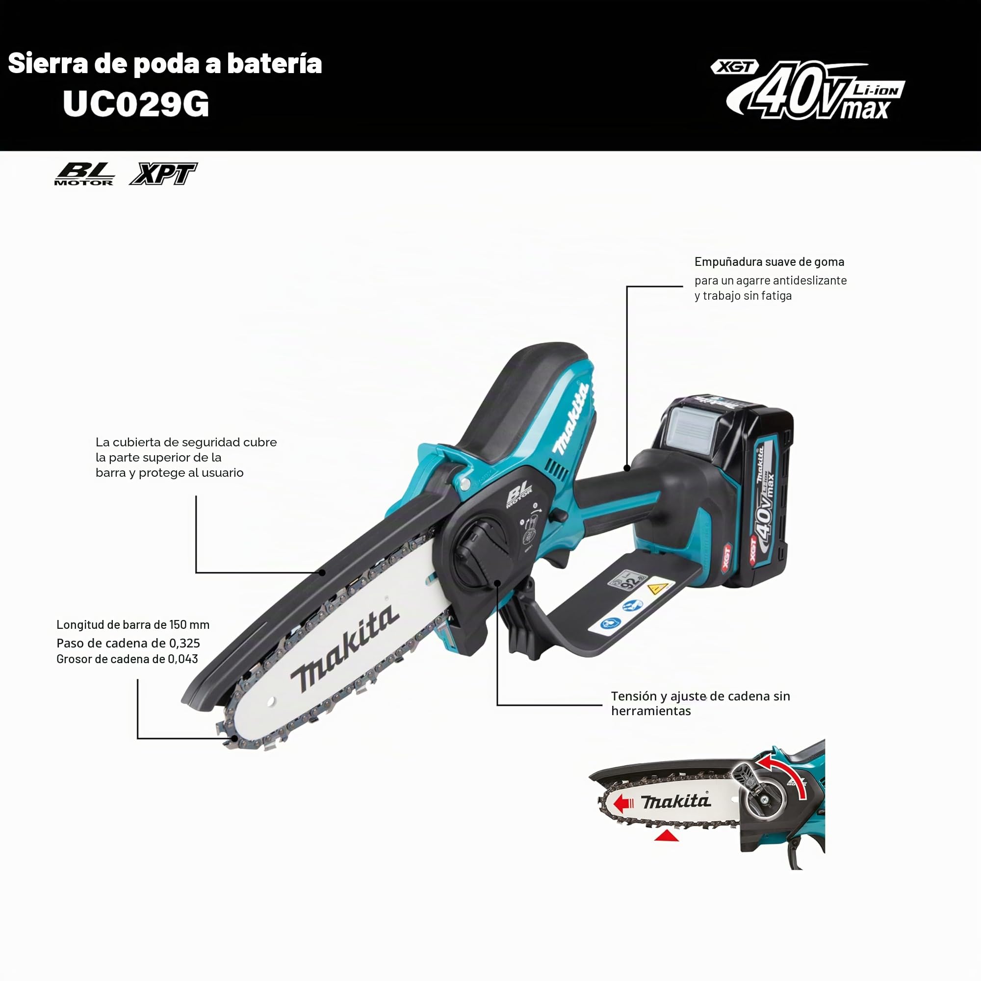 Makita UC029GZ Motosierra a pilas Longitud de la espada 150 mm