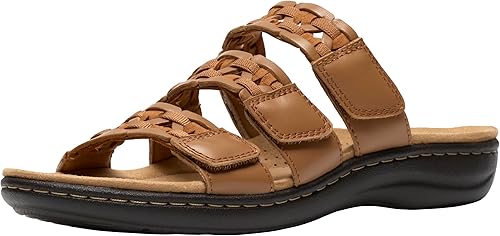 Clarks Women's Laurieann Emma Flat Sandal, Tan Leather, 9 Narrow