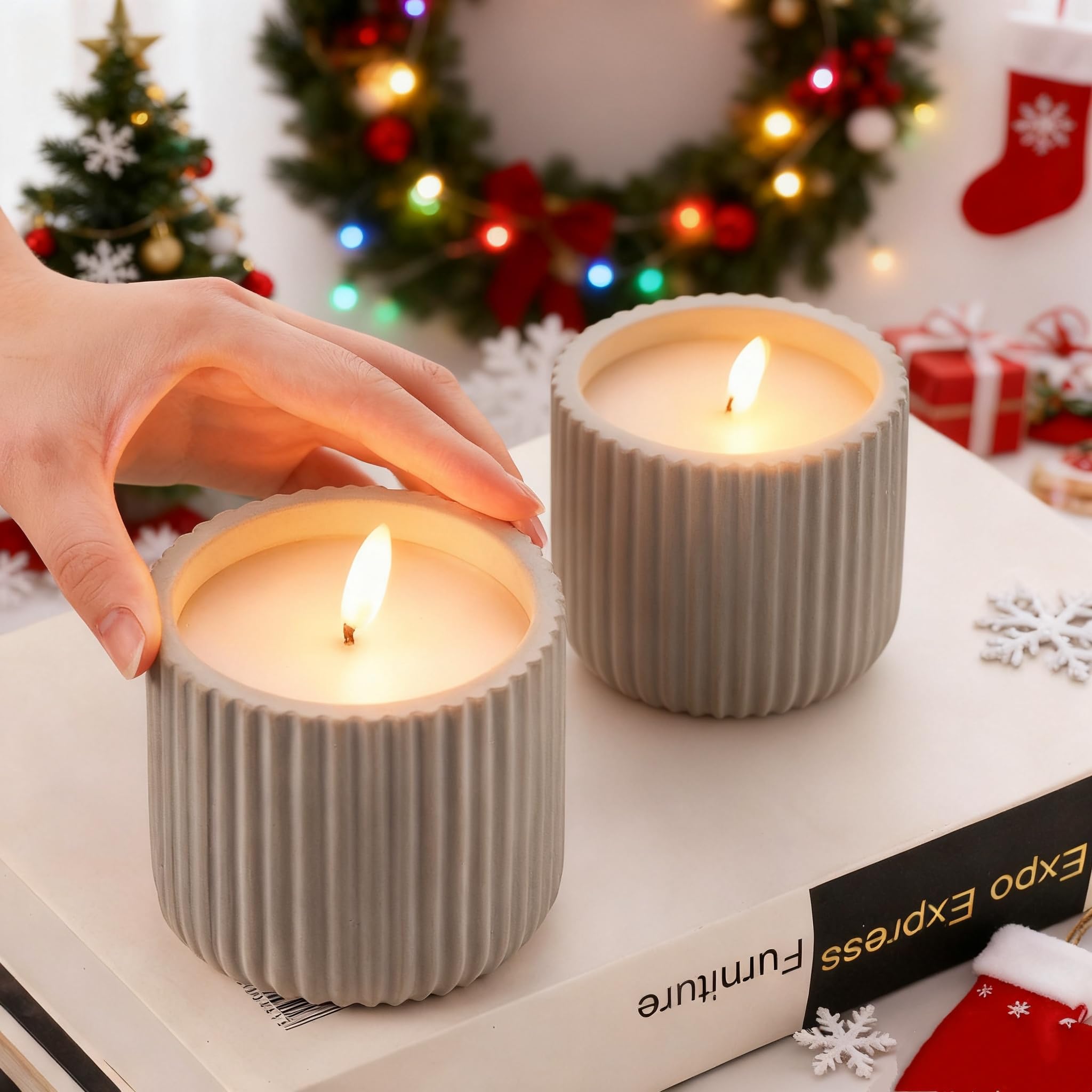 XMHBCSM Flameless Christmas Candles,2 Pack Christmas Decorations Flameless Candles Battery Operated Candles for Christmas Home Decoration