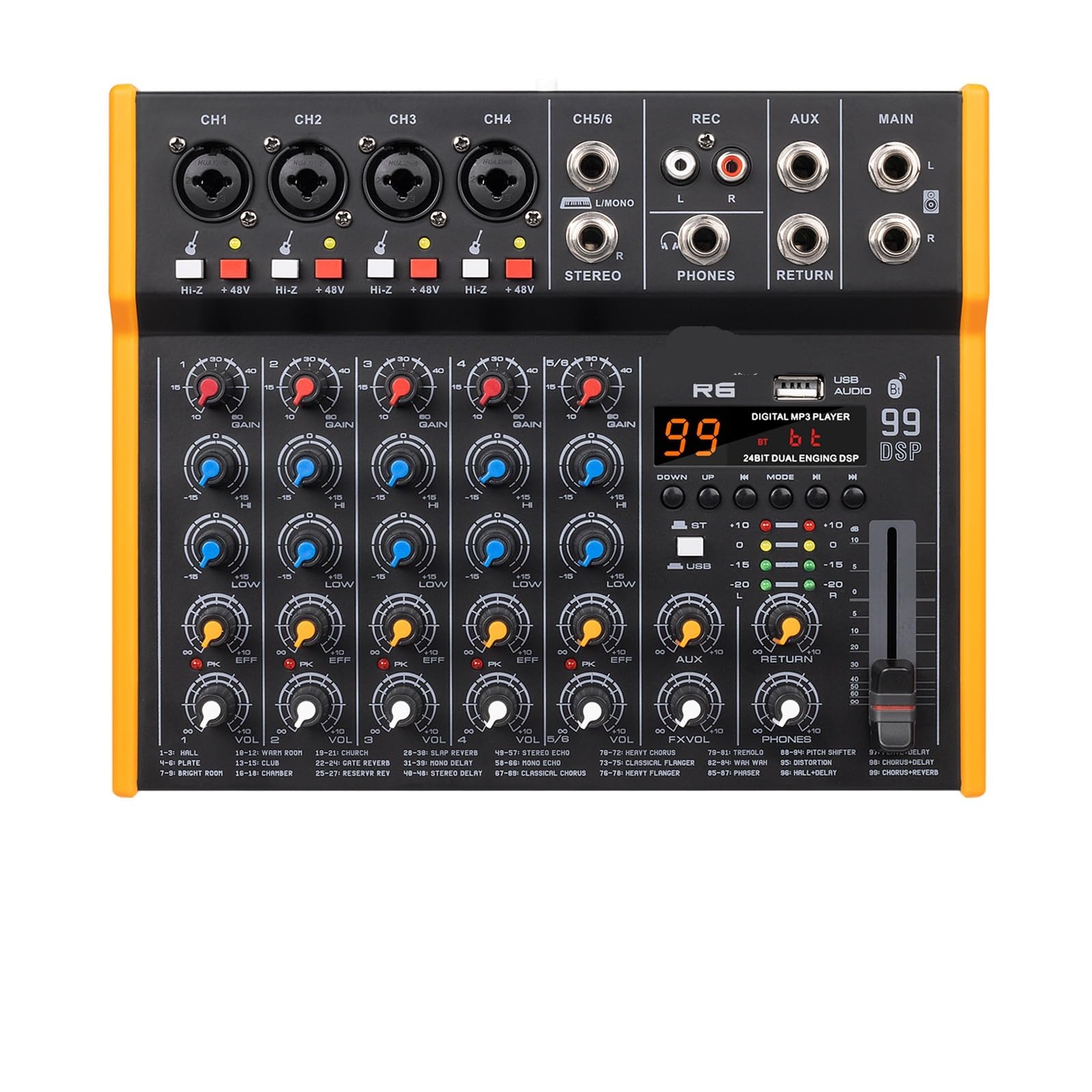 Mixer Audio, Mixer multiaudio a 6 canali R6/R4, scheda audio stereo Bluetooth 5.0 99DSP, uscita, ​​mm TypeC(R4)