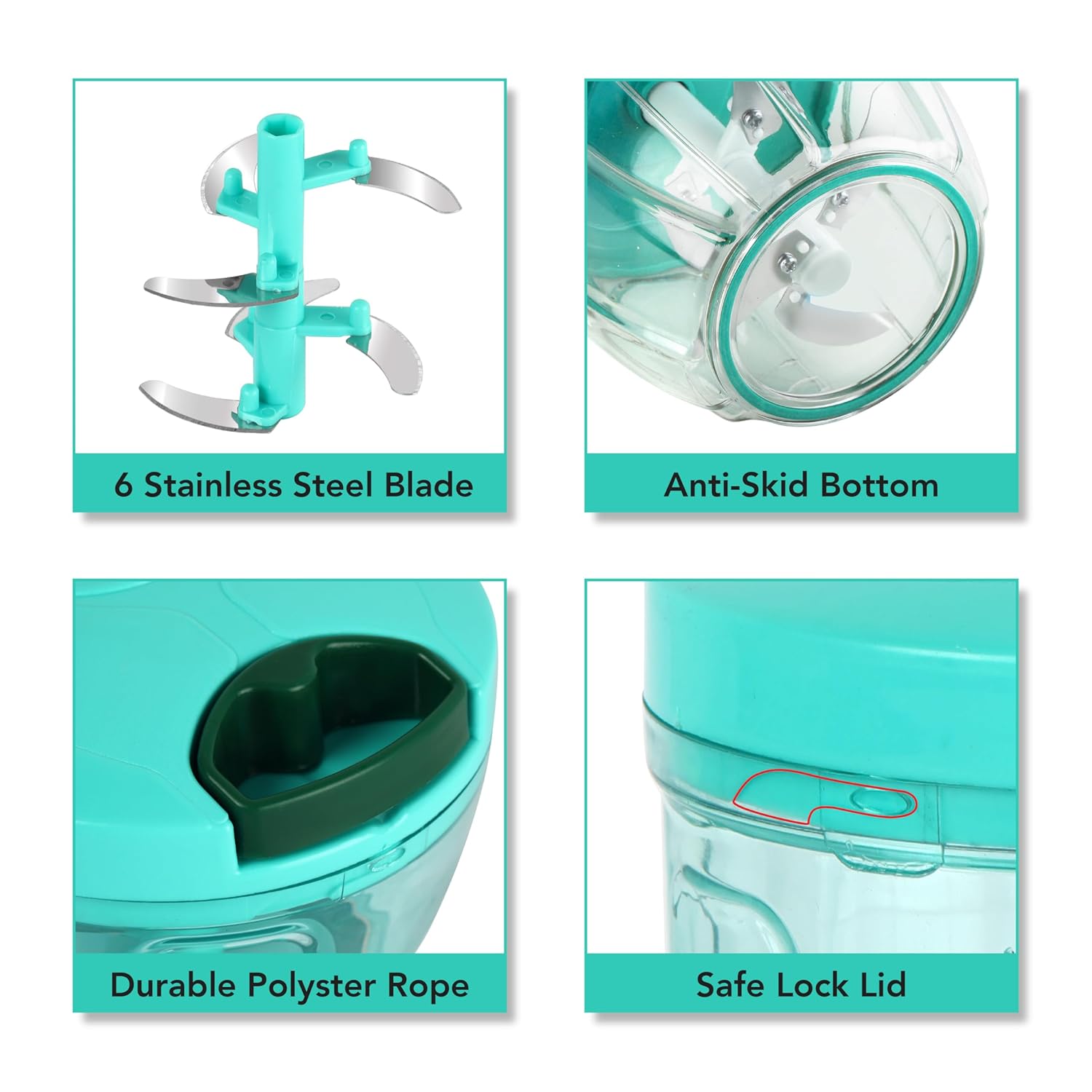 Cello Magic Hand Chopper XL | Multi Utility Chopper | 5 Stainless Steel Blades | Vegetable and Fruits chopper | 15 Cuts One Pull | (Chopper, Blade, Whipper) | 900 ml| Green 4 71V BiFkEcL. SL1500