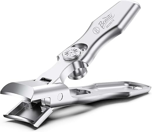 Beauté Secrets Thick Toe Nail Cutter with 10mm wide Jaw Opening, Self Locking Nail Clipper Ultra Sharp Nail Clipper With Catcher, Ultra Slim Portable Nail Cutter, Silver