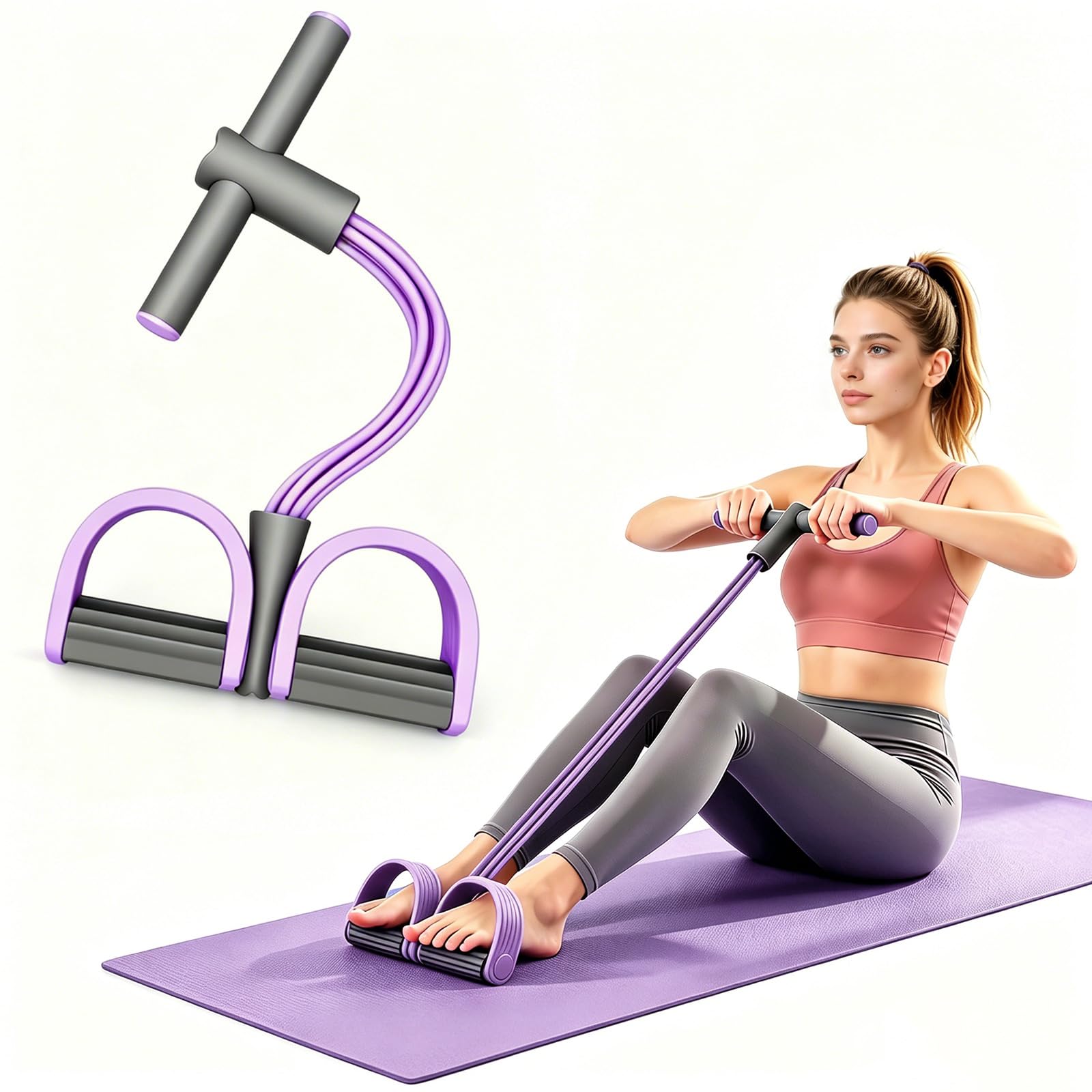 Vercxlyra Pedal Resistance Band with Handle,4 Resistance Levels Elastic Pull Rop...