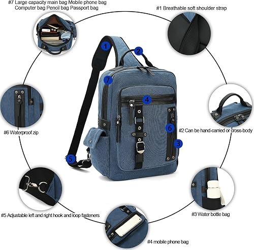 Miniatura 3 de Bolsa de mensajero vintage, mochila de lona para viajes, bolsa de hombro para hombre, bolsa de doble uso para transporte de mano y transporte cruzado