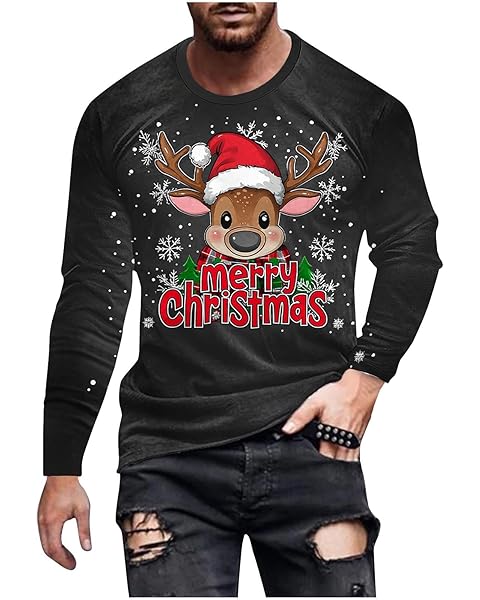 Holiday Christmas Tree T-Shirt for Men Muscle Shirts Snowman Santa Claus Snowflake Reindeer Print Funny Xmas Tops 5XL
