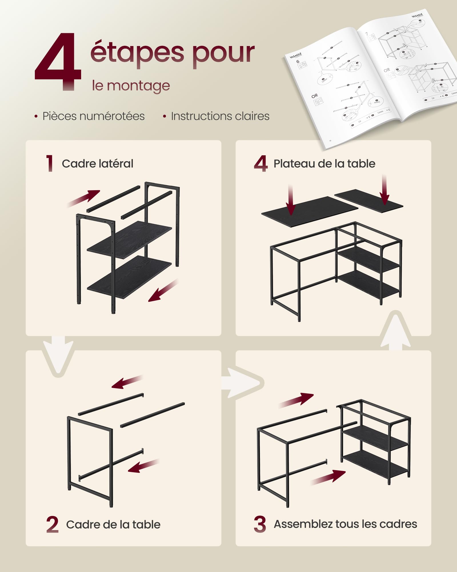 VASAGLE Bureau Gaming en L, Bureau avec Rangement, Étagères Réversibles à Hauteur Réglable, pour Domicile, 120 x 80 cm, Noir Boisé LWD136BE01