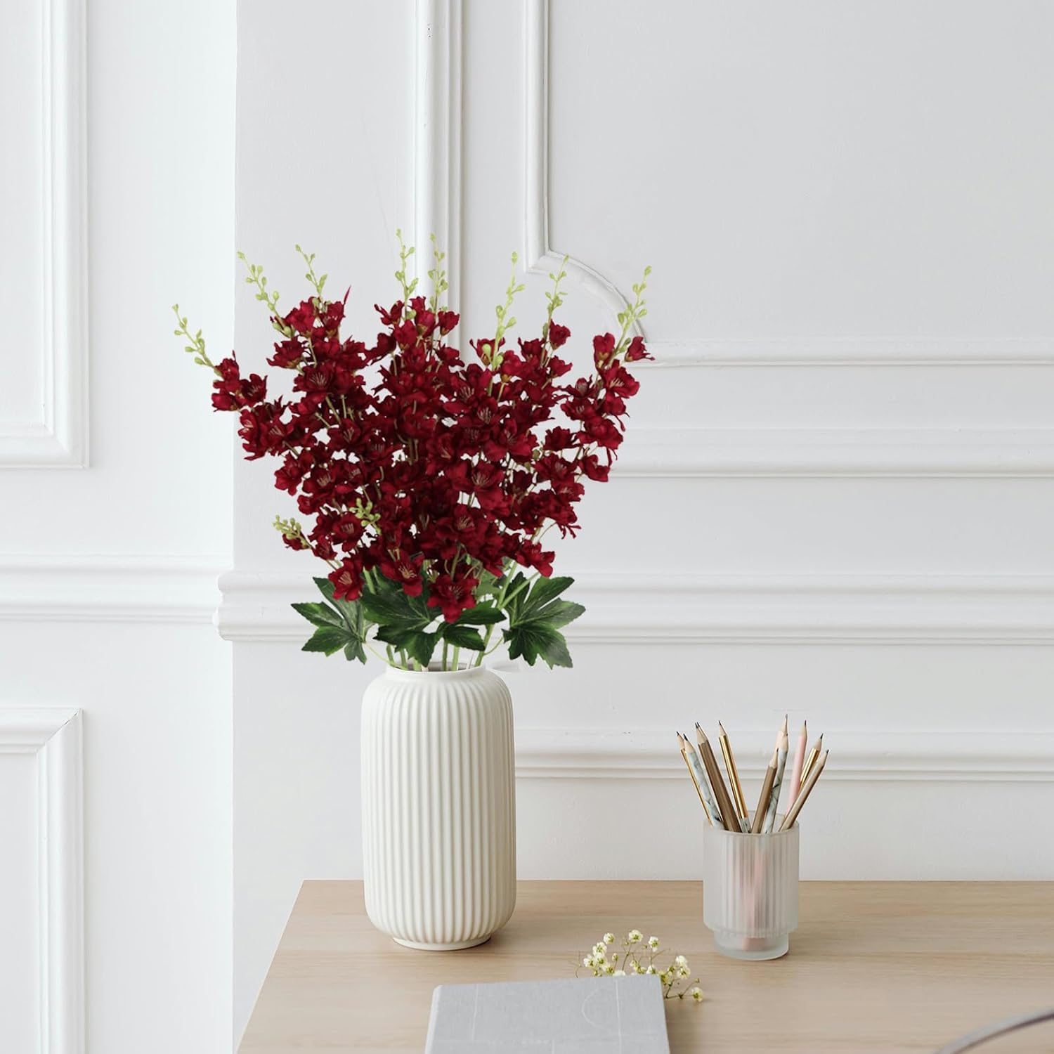 Delphinium Artificial Flowers,8PCS Silk Larkspur Flowers 33.5'' Long Stem Burgundy Flowers for Tall Vase Home Wedding Garden Table Decor(Burgundy) - Image 6