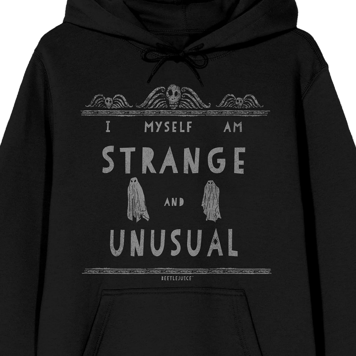 Bioworld Beetlejuice I Myself Am Strange And Unusual Long Sleeve Men's Black Hooded Sweatshirt