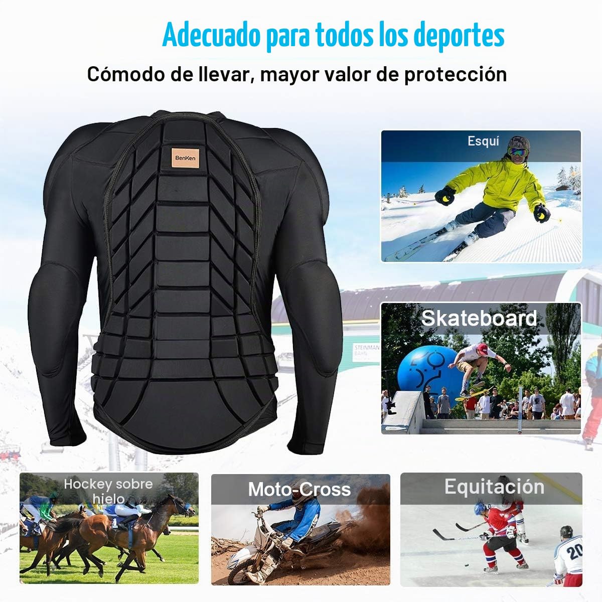 BenKen Ultraligero Equipo de Protección Esquí Cuerpo Protector Columna Protector de Espalda Exterior Sports Anticolisión Ropa para Snowboard Patinaje Esquí Equitación Motocross
