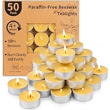 50 Packs Beeswax Tealight Candles, Pure Beeswax Candles Tea Lights Candle, Natural Organic Tealights Unscented Smokeless Clean Burning with 4 Hour Burn Time